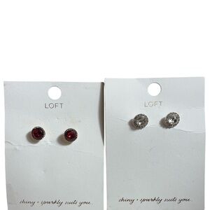 NWT LOFT Stud Earring Duo – Red & Clear Crystal Bundle ✨!